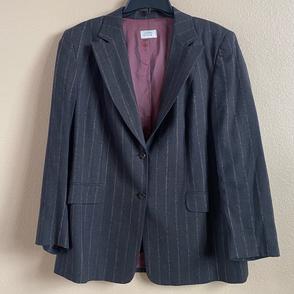 Tombolini Ideale Size XL Wool Suit Jacket Pants Brown Gray Striped Made In Italy